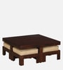 Rauma Mango Wood Coffee Table Set In Walnut Finish With 4 Stool