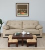 Rauma Mango Wood Coffee Table Set In Walnut Finish With 4 Stool