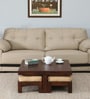 Rauma Mango Wood Coffee Table Set In Walnut Finish With 4 Stool