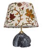 Raw Black Marble Table Lamp with Kashmiri Embroidered Velvet Shade