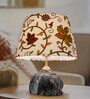Raw Black Marble Table Lamp with Kashmiri Embroidered Velvet Shade