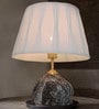 Raw Black Marble Table Lamp with Pleated Fabric Shade