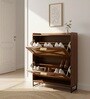 Raya  Walnut Colour Shoe Cabinet  Rattan And  Wood Storage Organizer