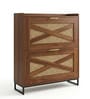 Raya  Walnut Colour Shoe Cabinet  Rattan And  Wood Storage Organizer
