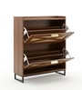 Raya  Walnut Colour Shoe Cabinet  Rattan And  Wood Storage Organizer
