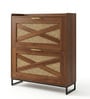 Raya  Walnut Colour Shoe Cabinet  Rattan And  Wood Storage Organizer