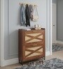 Raya  Walnut Colour Shoe Cabinet  Rattan And  Wood Storage Organizer