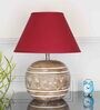 Rayne Maroon Cottan Fabric Shade Night Lamp With Wood Base