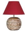 Rayne Maroon Cottan Fabric Shade Night Lamp With Wood Base