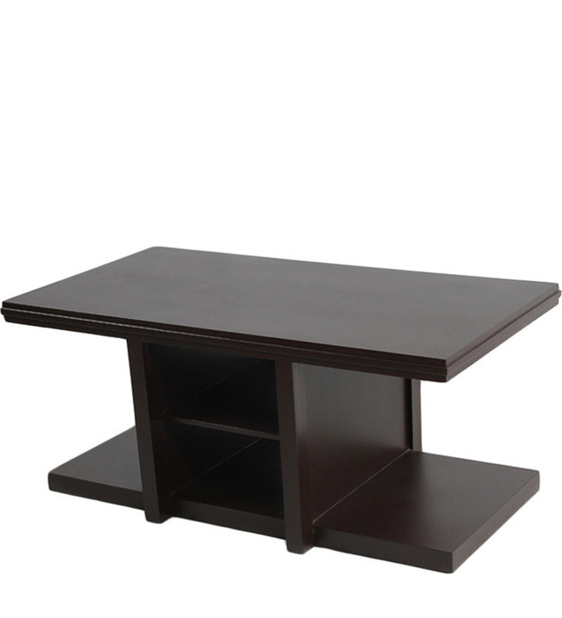 Buy Rectangular Coffee Table with 2 Red Cushioned Stools in Brown