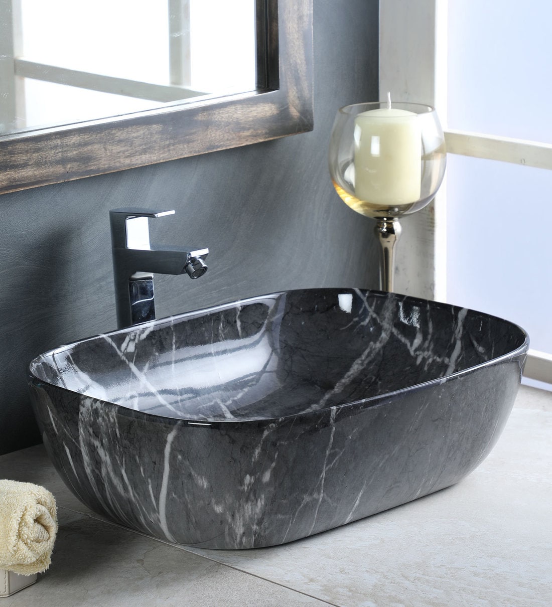 Buy Rectangular Shape Ceramic Black Counter Top Wash Basin(L 18, W 14