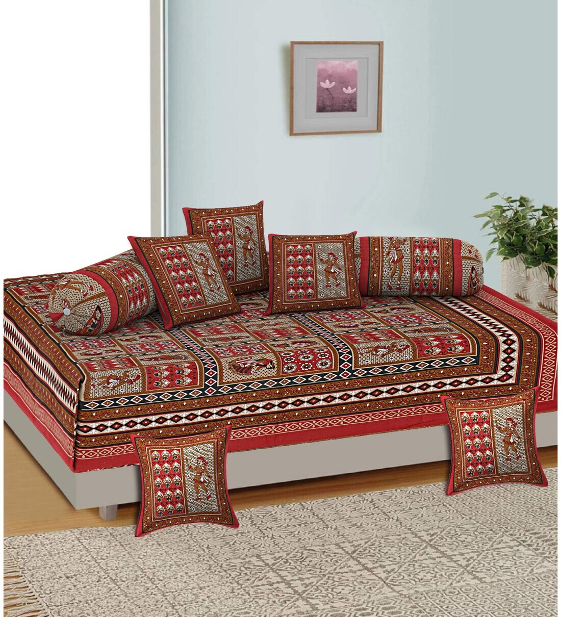 Buy Red 180 TC 100 Cotton (Set of 8) Pieces Diwan Set by AJ home at 41
