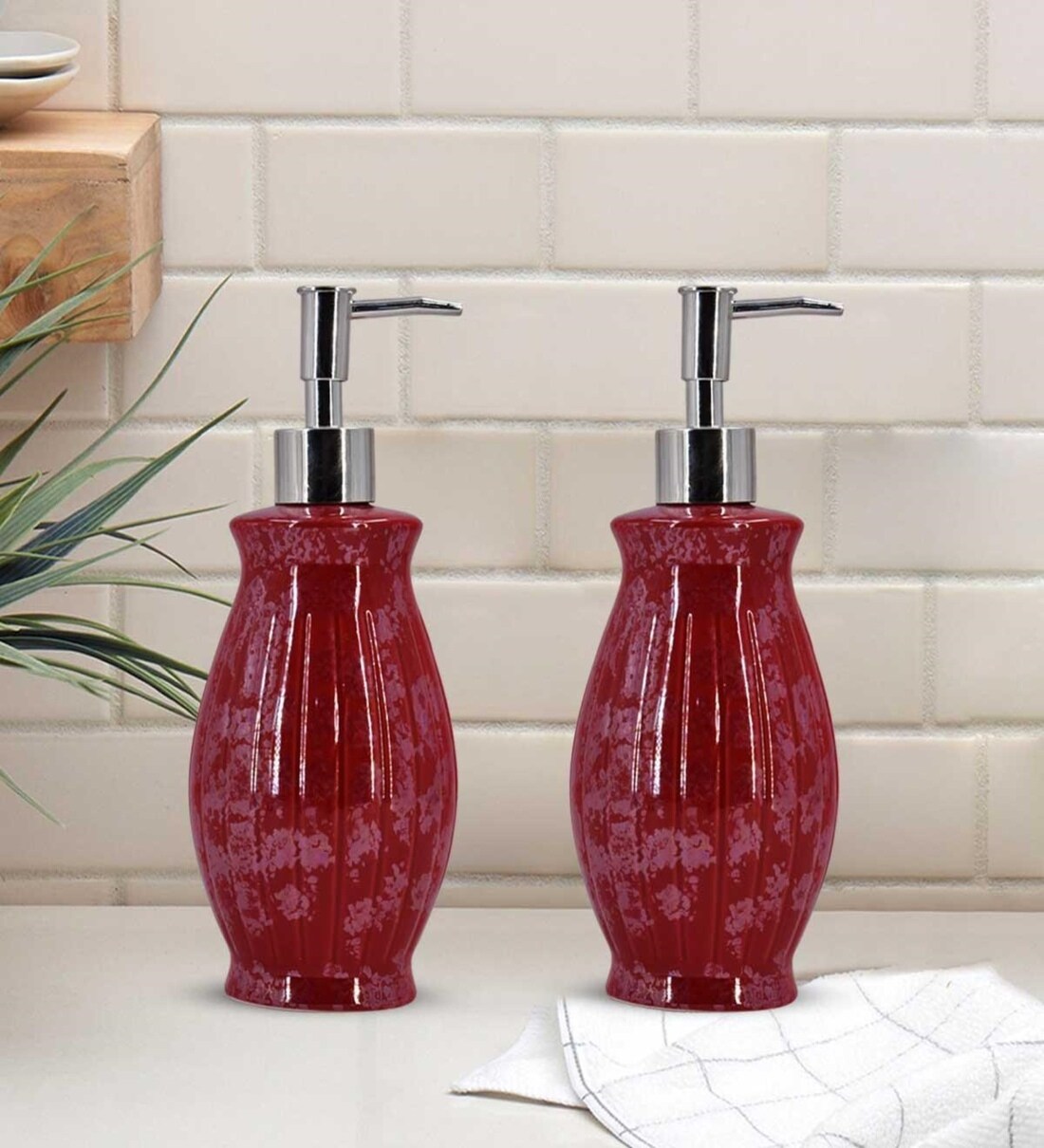 Buy Red 300 ml Ceramic Liquid Soap Dispenser (Set of 2) by Kookee at 20 OFF by Kookee Pepperfry