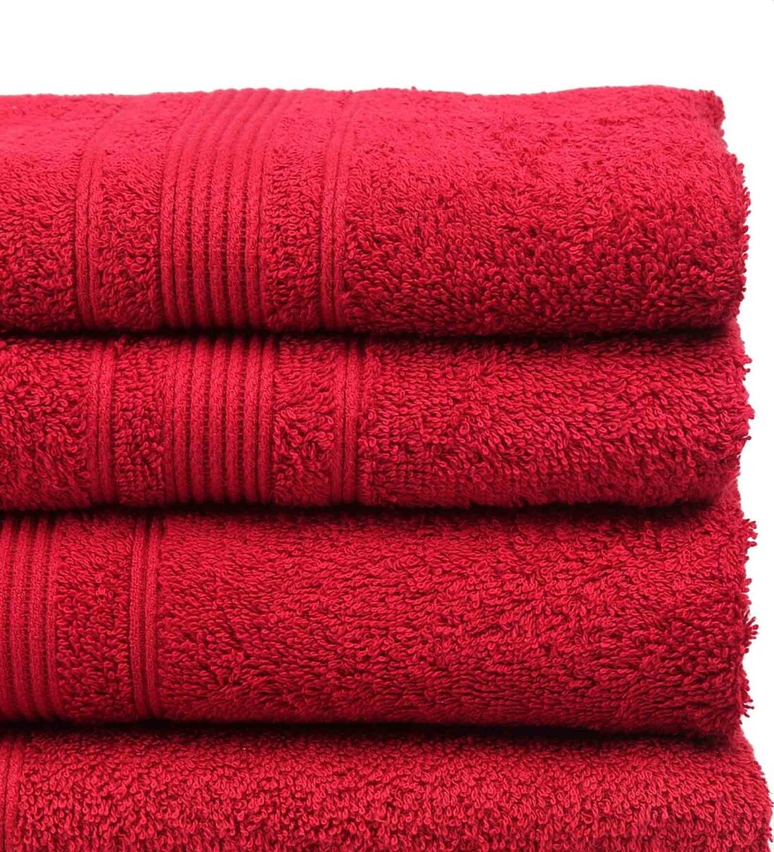 Buy Red Solid 500 GSM Cotton 4 Pieces Towel Set by Hosta Homes Online