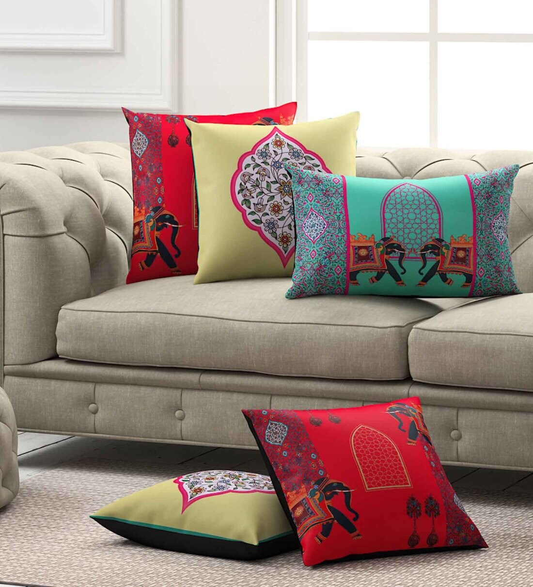 Buy Red Abstract Premium 16 x 16 Inches Cushion Cover (Set of 5) by SEJ