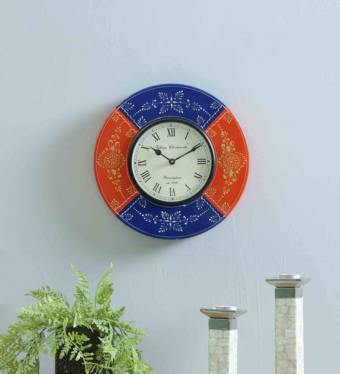 Buy Red Analog Traditional Wall Clock Online Traditional Wall Clocks Wall Clocks Home Decor Pepperfry Product