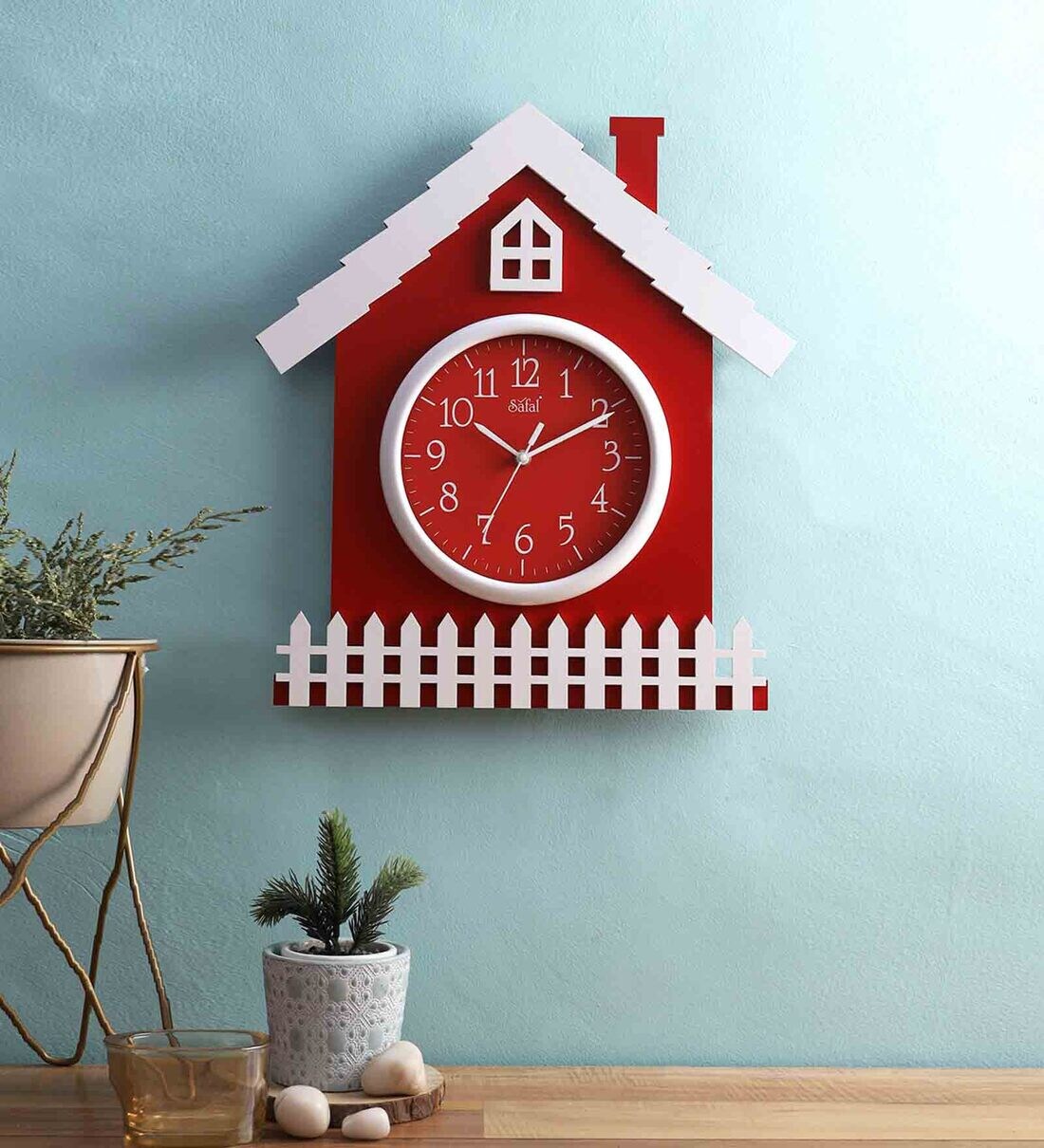 Buy Red And White Wooden Silent Sweep Mechanism Wall Clock at 36% OFF ...