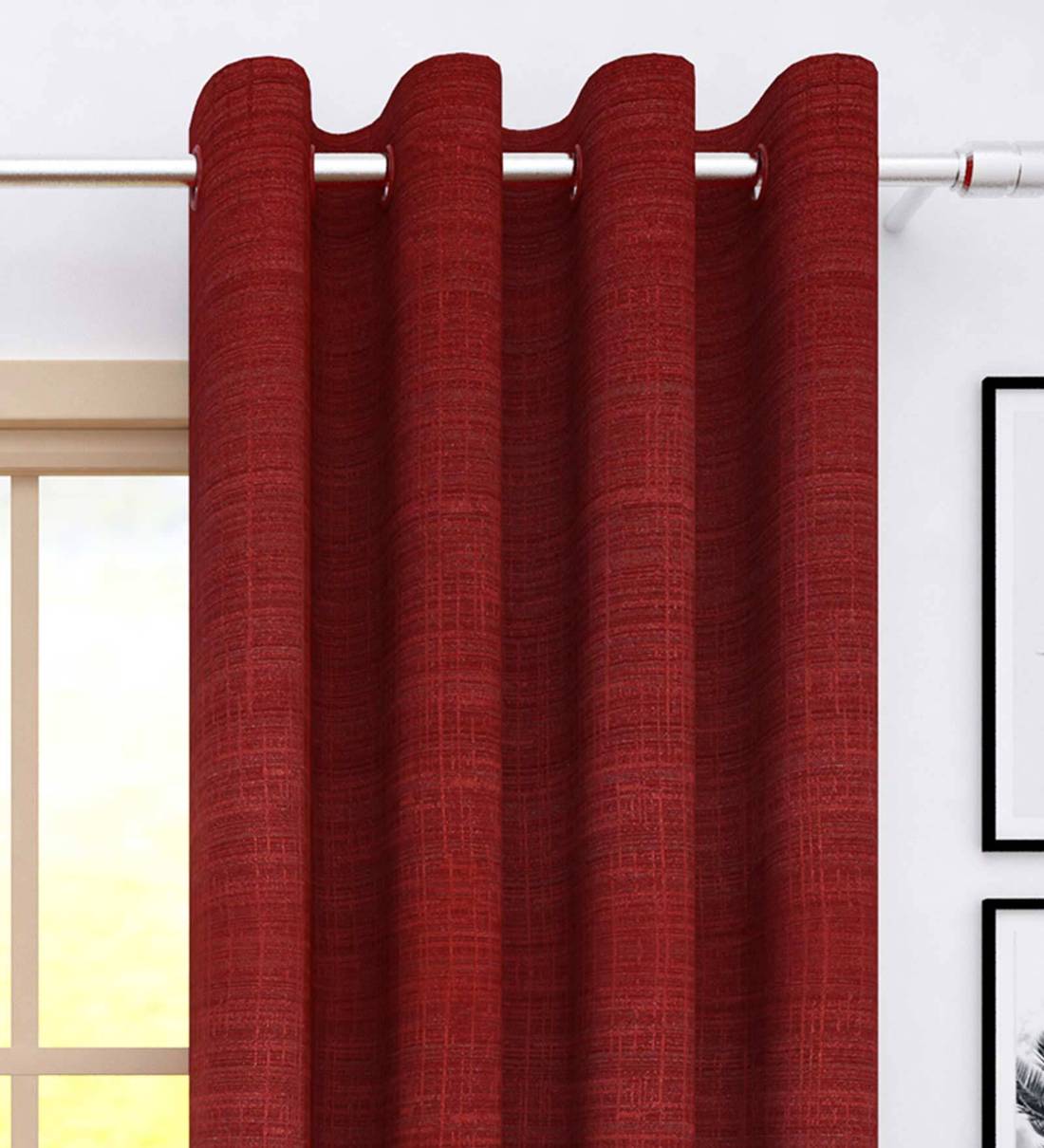 Buy Red Blackout Jacquard 7 Feet Eyelet Door Curtain By Storyhome