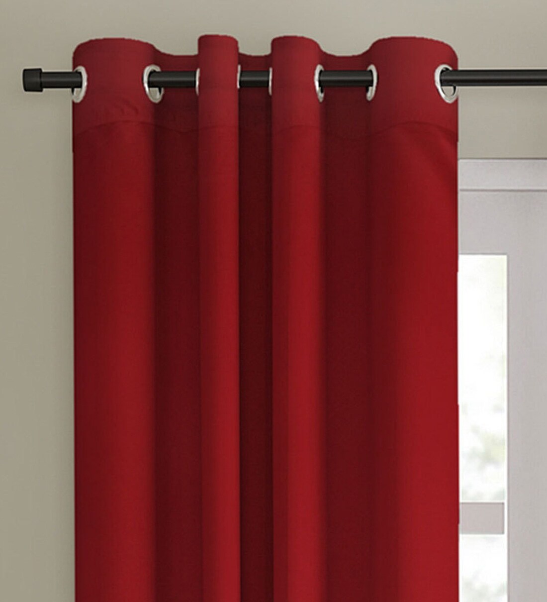 Buy Red Satin Blackout 9 Feet Eyelet Curtain (1 Piece) by Eyda at 49