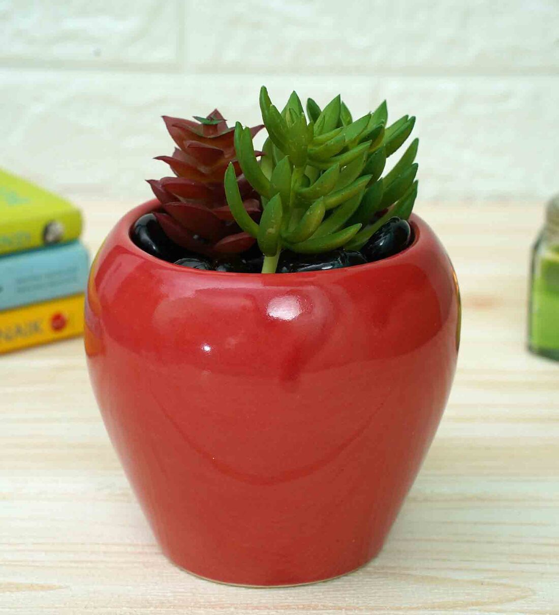 Buy Red Ceramic Floor Planter By Gold Dust Online Floor Planters