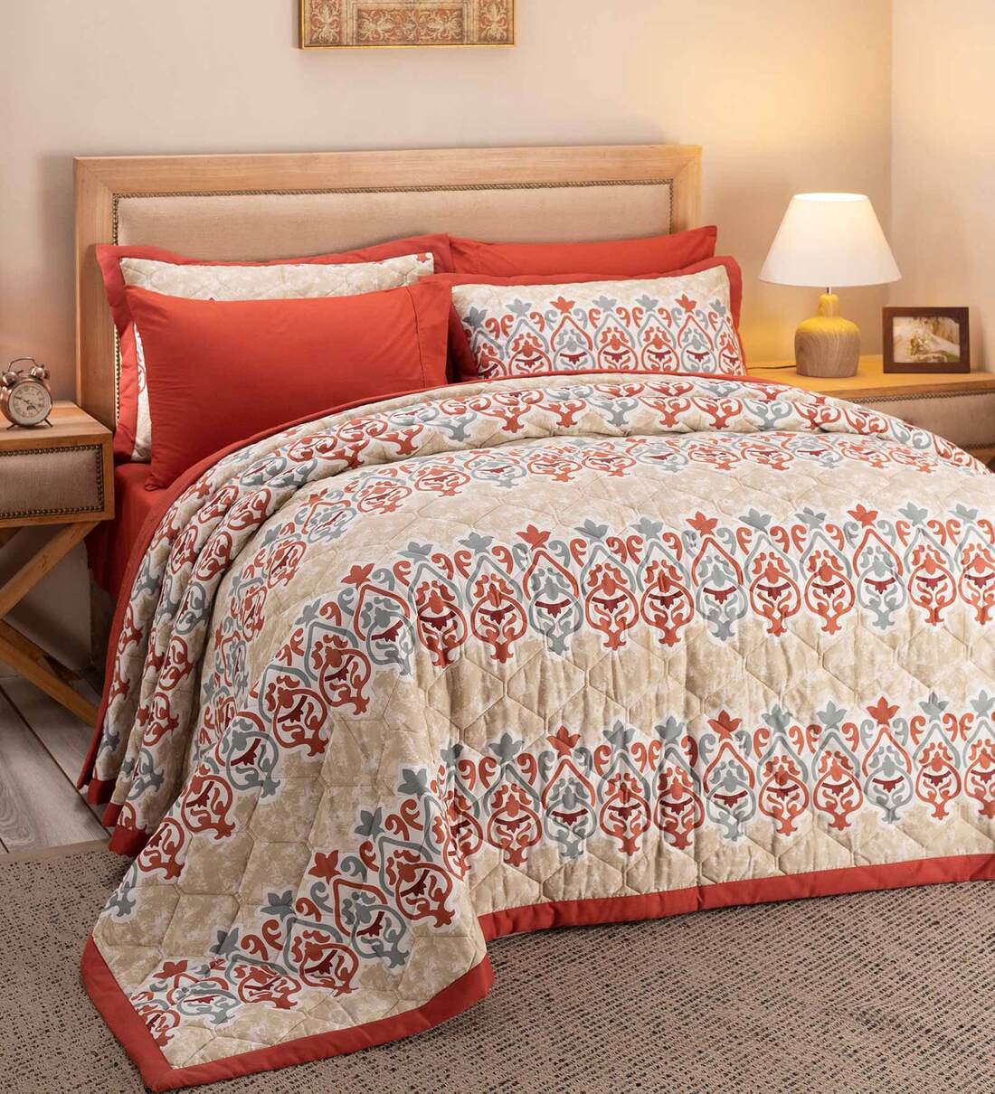 Buy Red Cotton Traditional 300 GSM Double Bed Quilt by Maspar Online