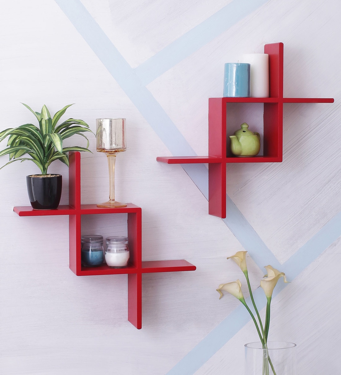 Buy Engineered Wood Floating Wall Shelf in Red Colour by Home Sparkle
