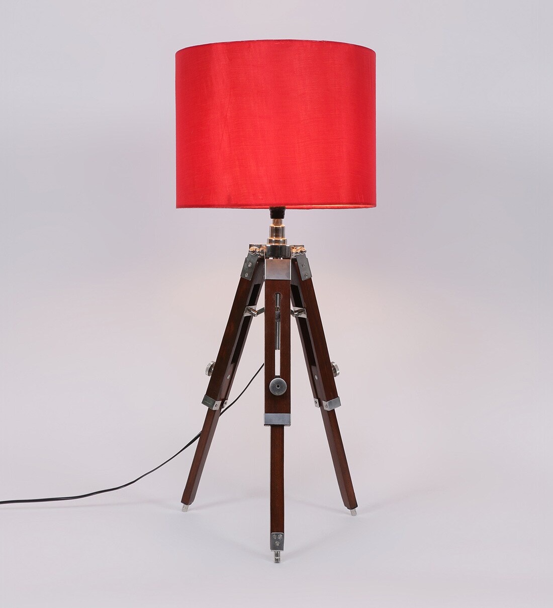 Buy Red Fabric Shade Tripod Table Lamp with Brown Base by Beverly