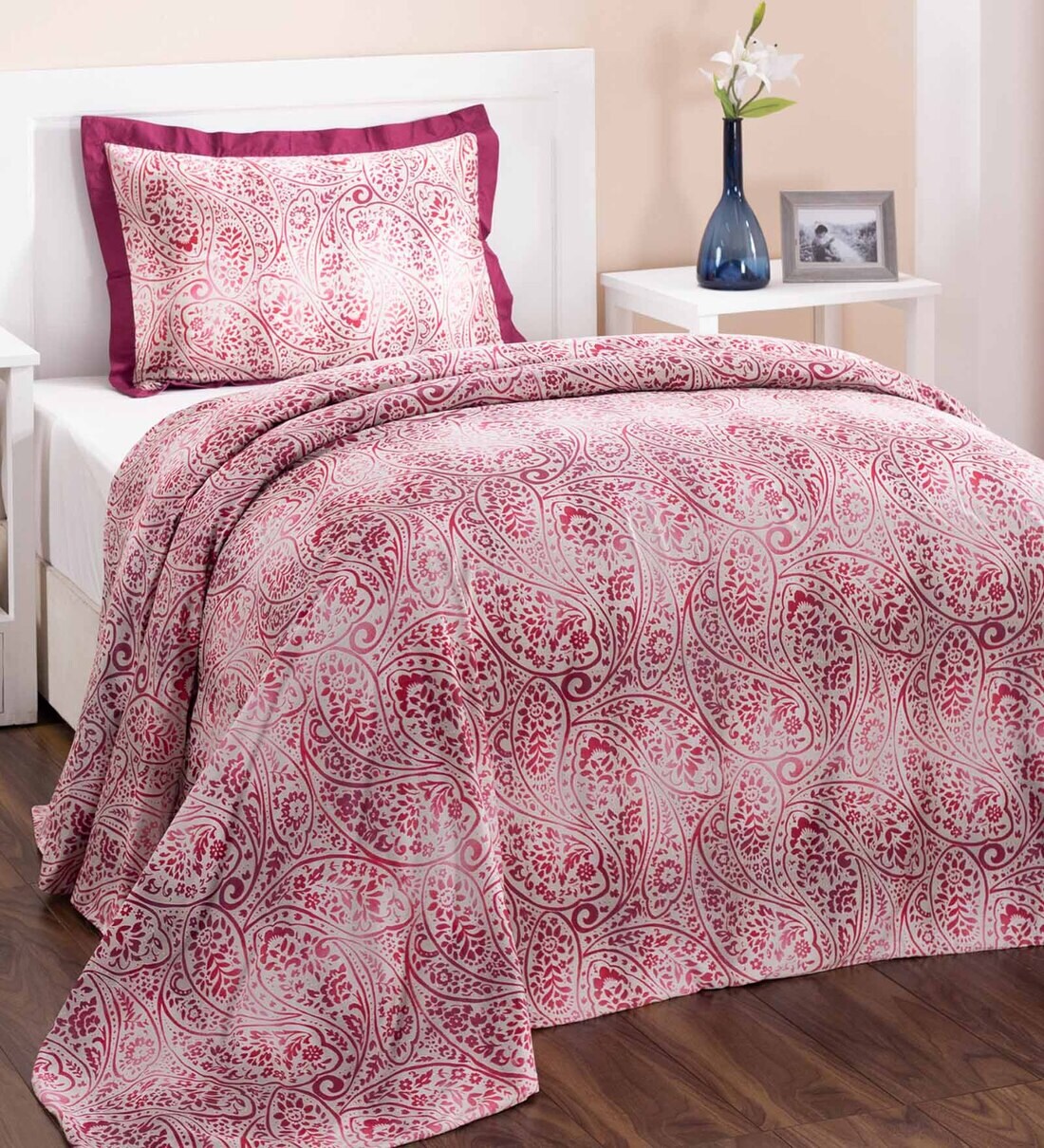 Buy Red Floral 100 Cotton 1 Single Bed Duvet Cover With 1 Pillow Case
