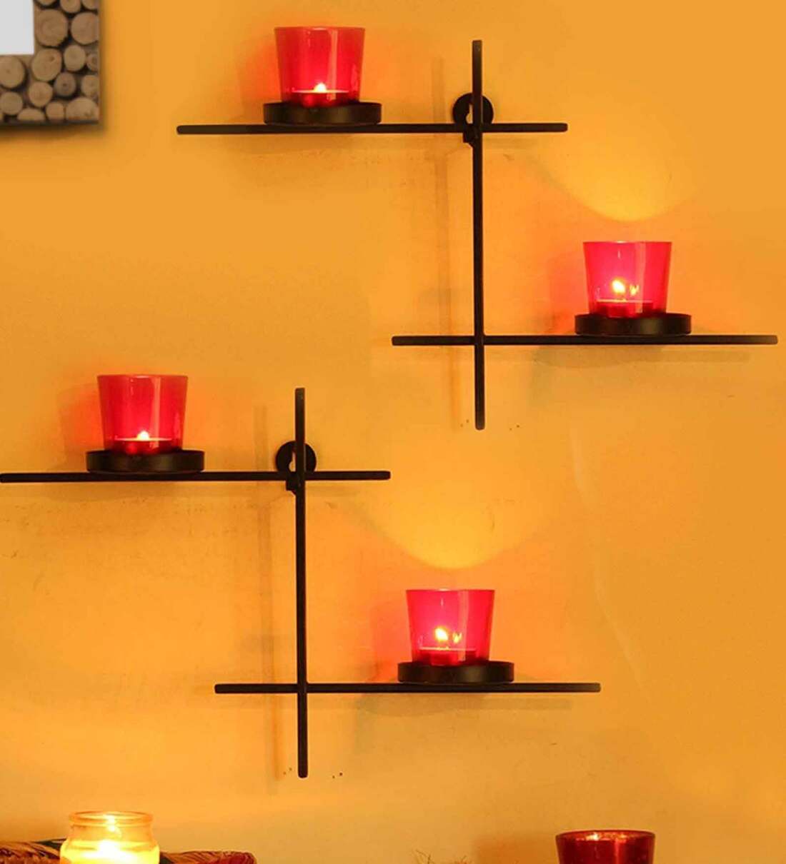 Buy Red Glass Set Of 2 Wall Hanging Stand With 4 Votives at 38 OFF by