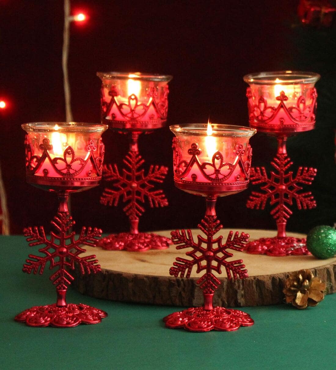 Buy Decorative Red Glass Set Of 4 Votive Tealight Candle Holder With