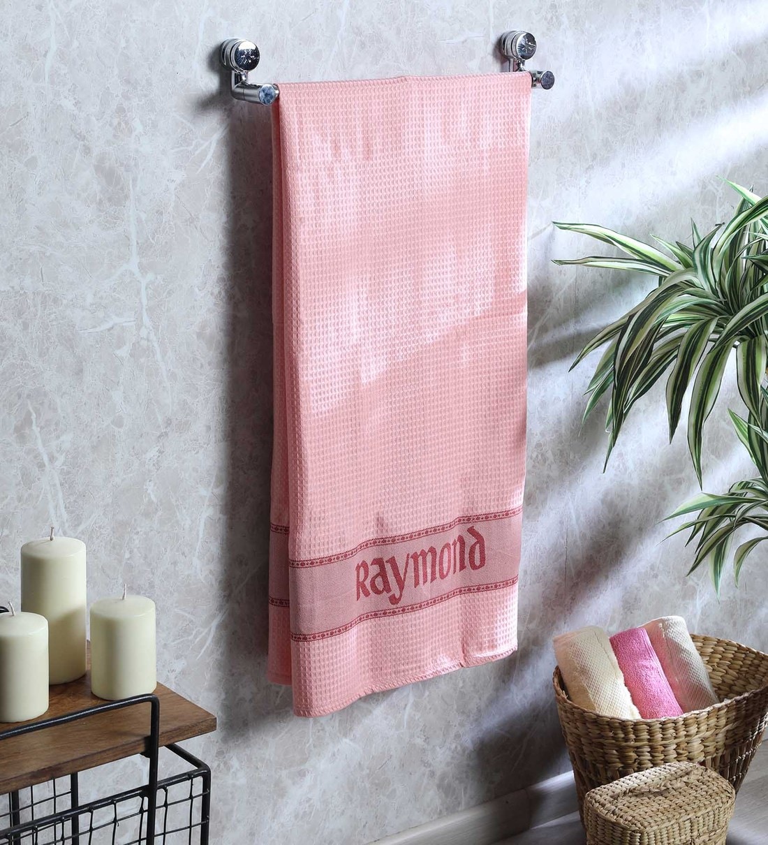 Buy Pink Solid 500 GSM Cotton (Set of 2) Bath Towel by Raymond Home at