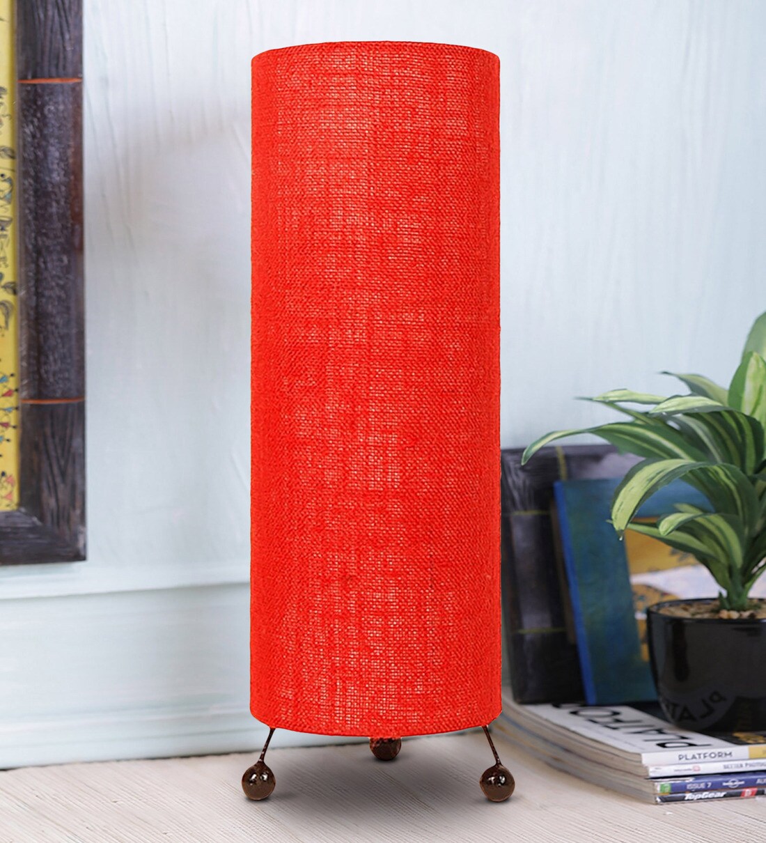Buy Red Natural Fiber Shade Table Lamp with Red Base by Lavish at 100
