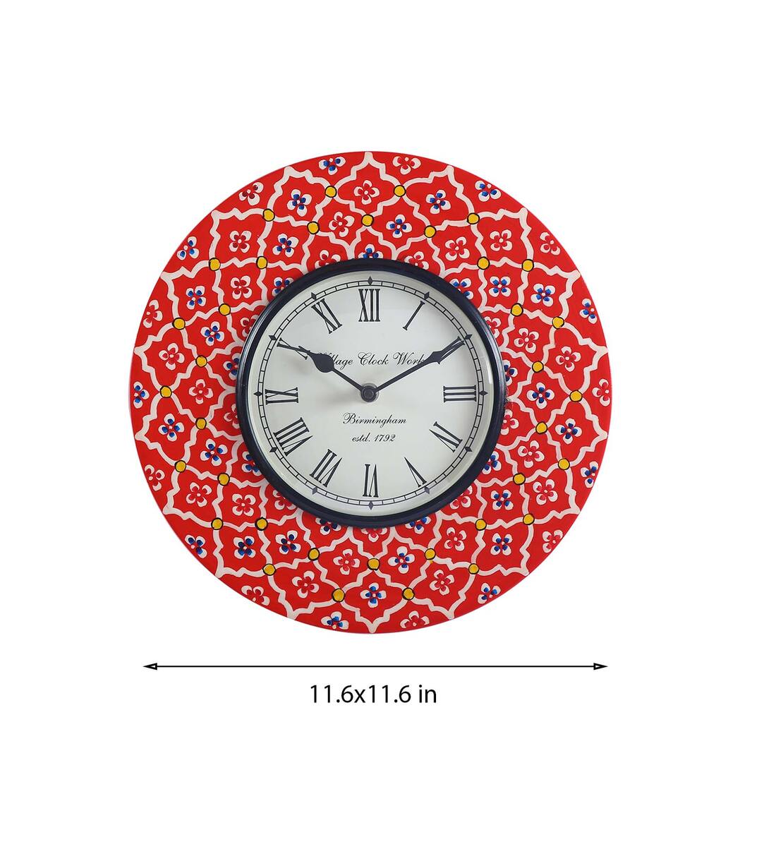 Buy Red MDF+HANDPAINTED Wall Clock by Aapno Rajasthan Online