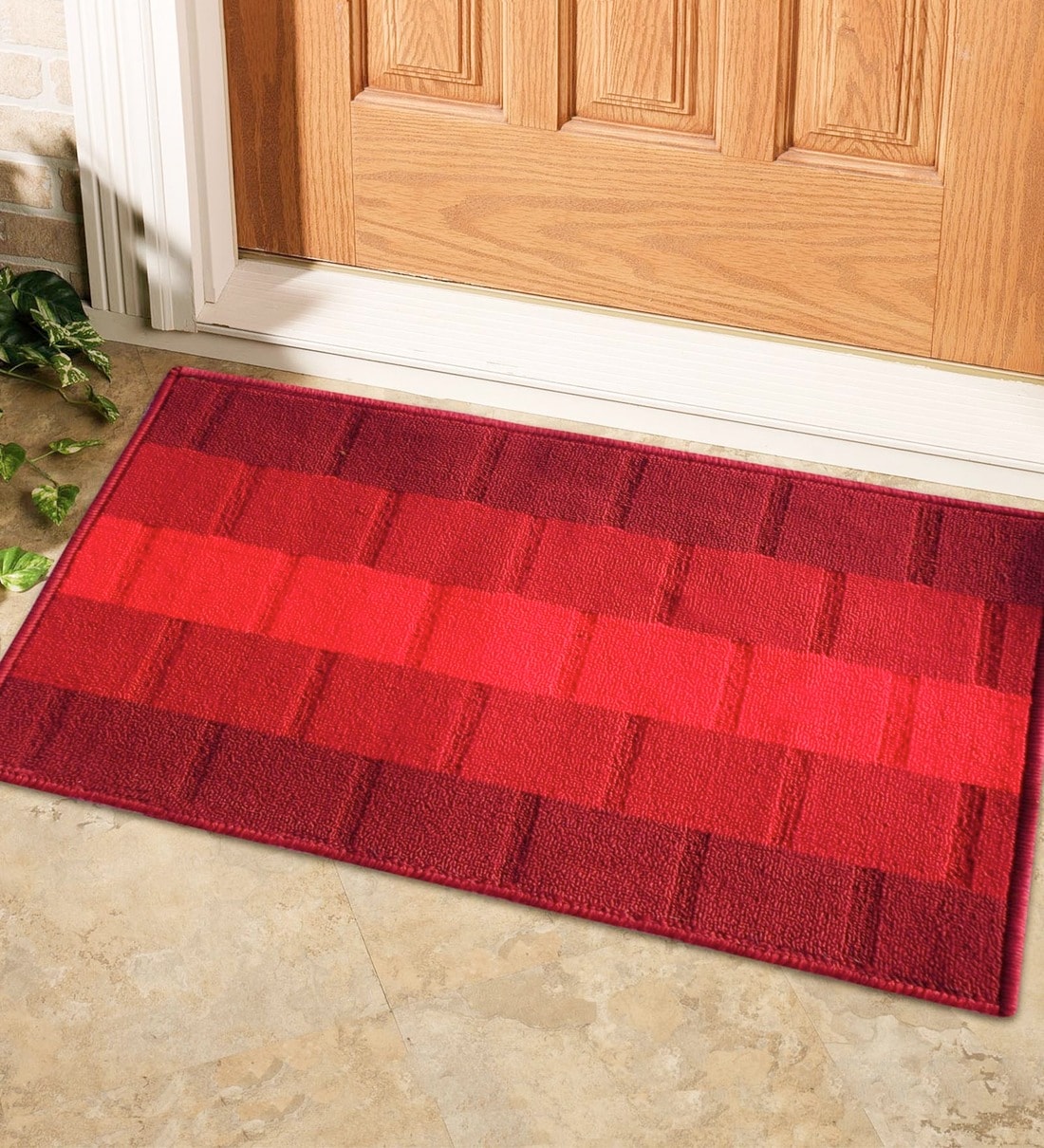 Buy Red Nylon Plain Solid 23X15 Inch Antiskid Door Mat Online Solid
