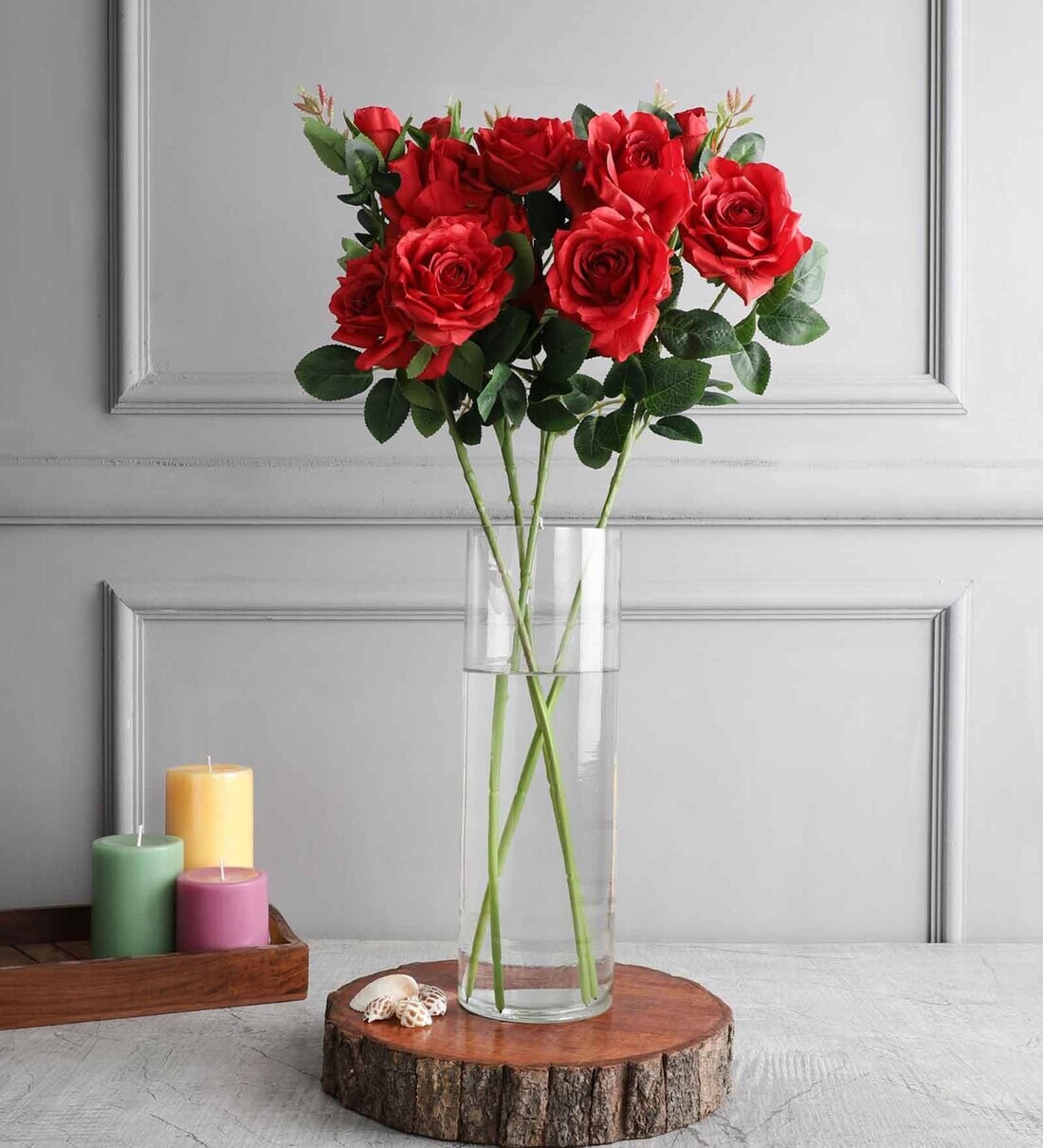 Buy Red Plastic & Fabric 25\ Set of 4 Artificial Rose Flower Stick By