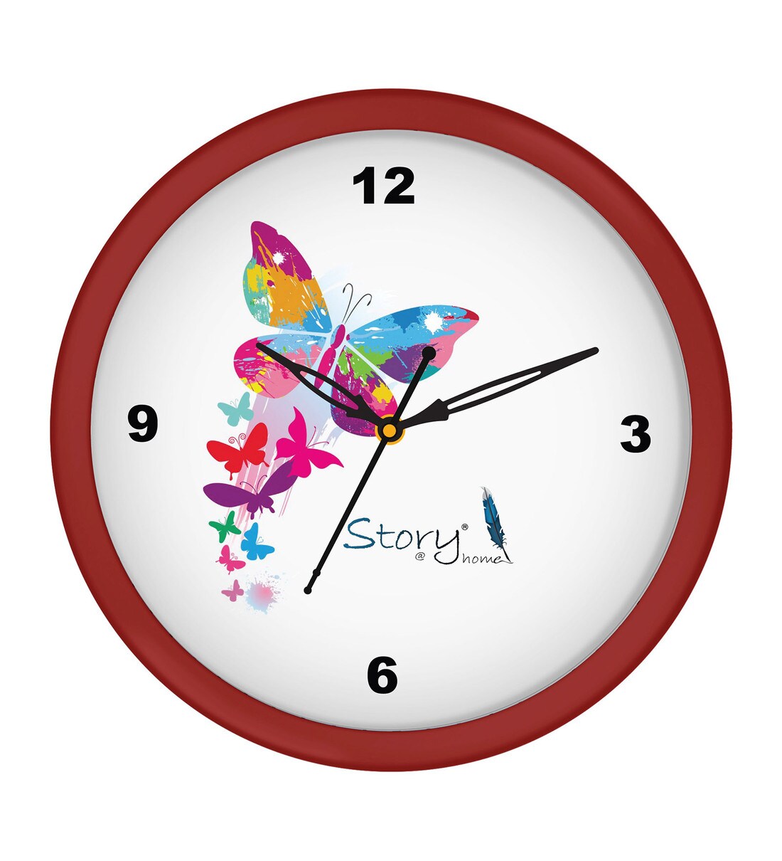 Buy Red Plastic Analog Wall Clock by StoryHome Online Modern Wall