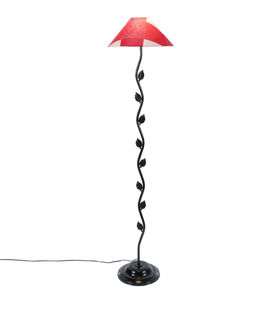 Buy Red Fabric Shade Floor Lamp with Black Base by Tu Casa Online