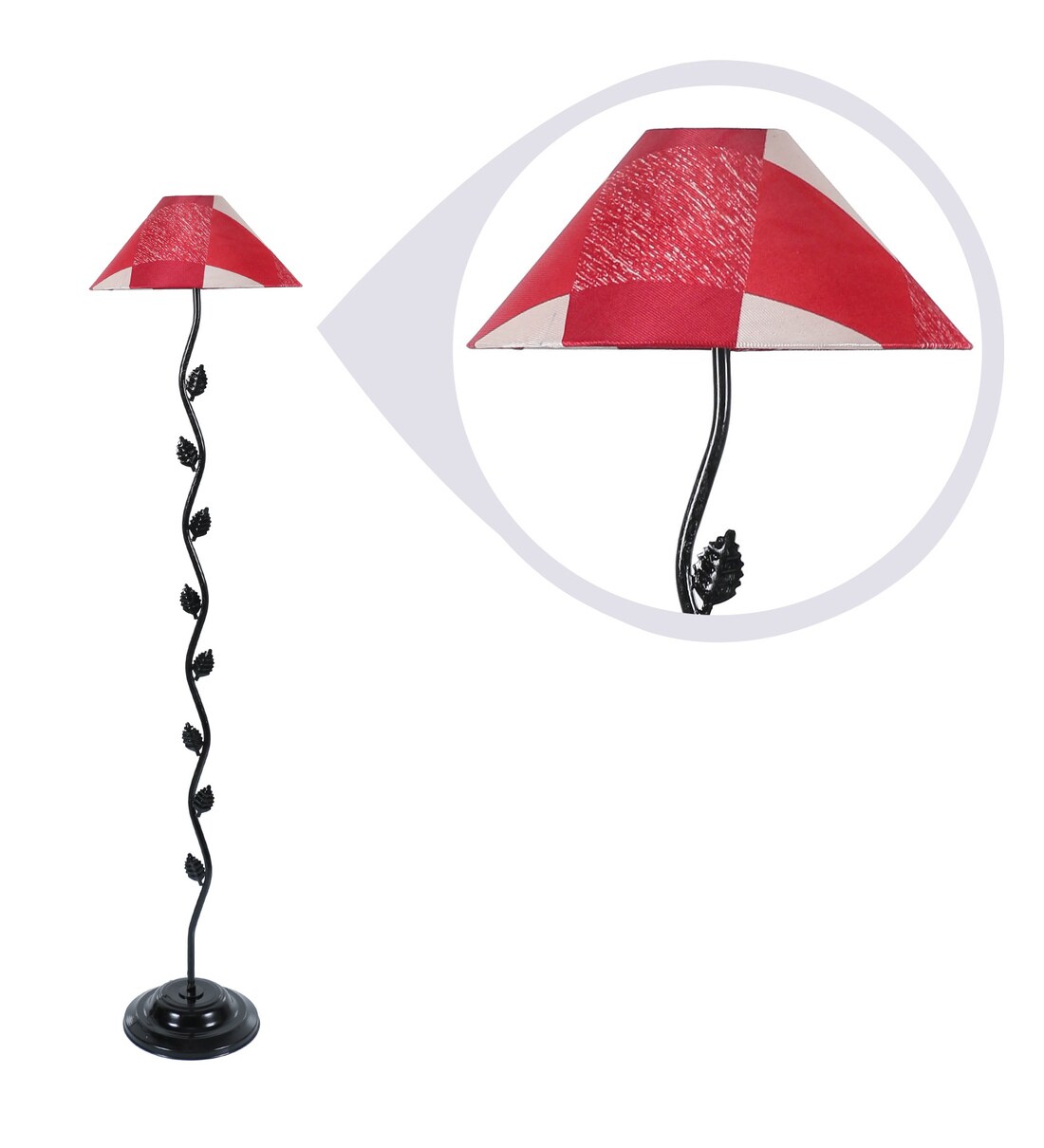 Buy Red Fabric Shade Floor Lamp with Black Base by Tu Casa Online