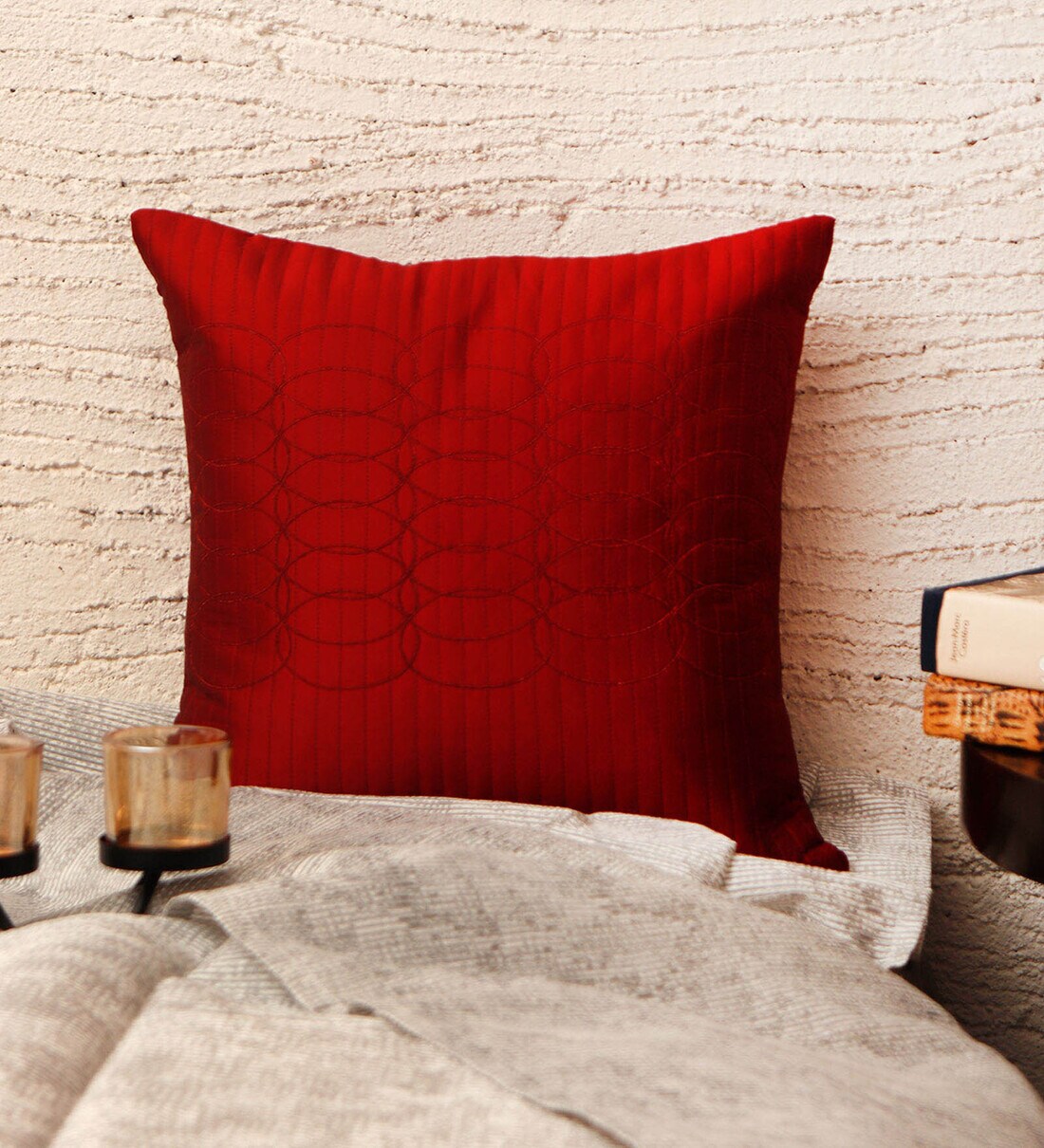 Buy Red Textured Polyester 16x16 Inches Cushion Cover by Zeba at 13 OFF by Zeba Pepperfry