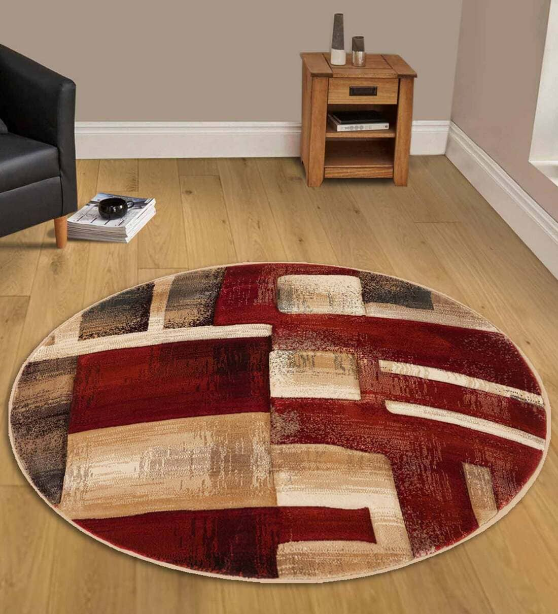 Buy Red Polypropylene Abstract Machine Made Round Carpet at 15% OFF by ...