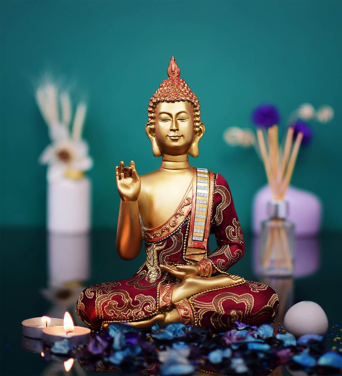 Buy Red Polyresin Buddha Idol In Karana Mudra by Archies Online