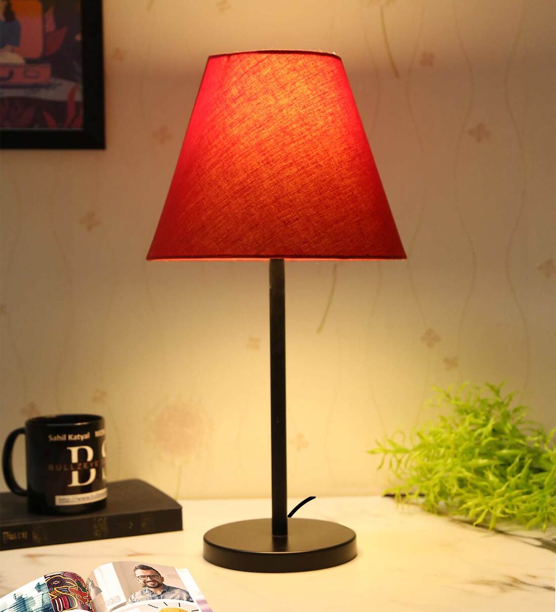 Buy Red Shade Table Lamp With Metal Base By BTR Crafts Online Metal