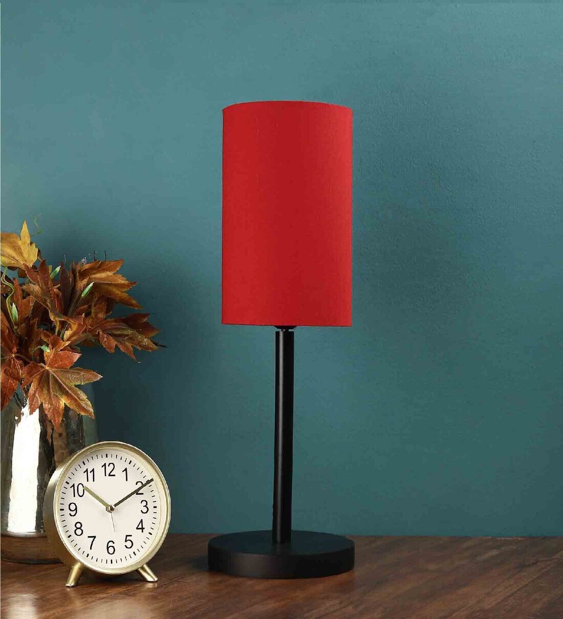 Buy Red Shade Table Lamp With Metal Base By BTR Crafts Online Metal