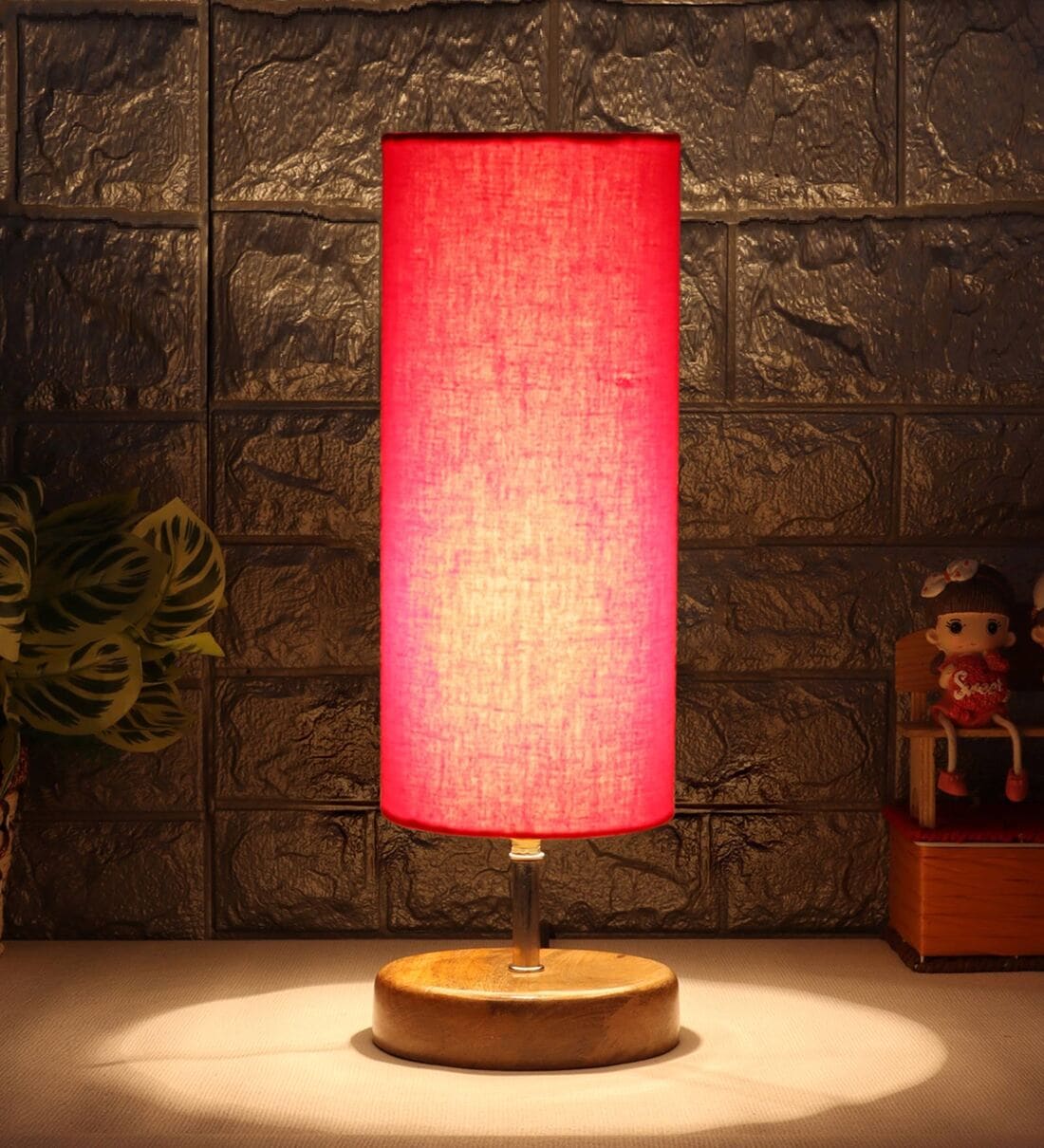 Buy Brescia Red Cottan Fabric Shade Table Lamp With Wood Base By New Era At 21 Off By New Era 6099