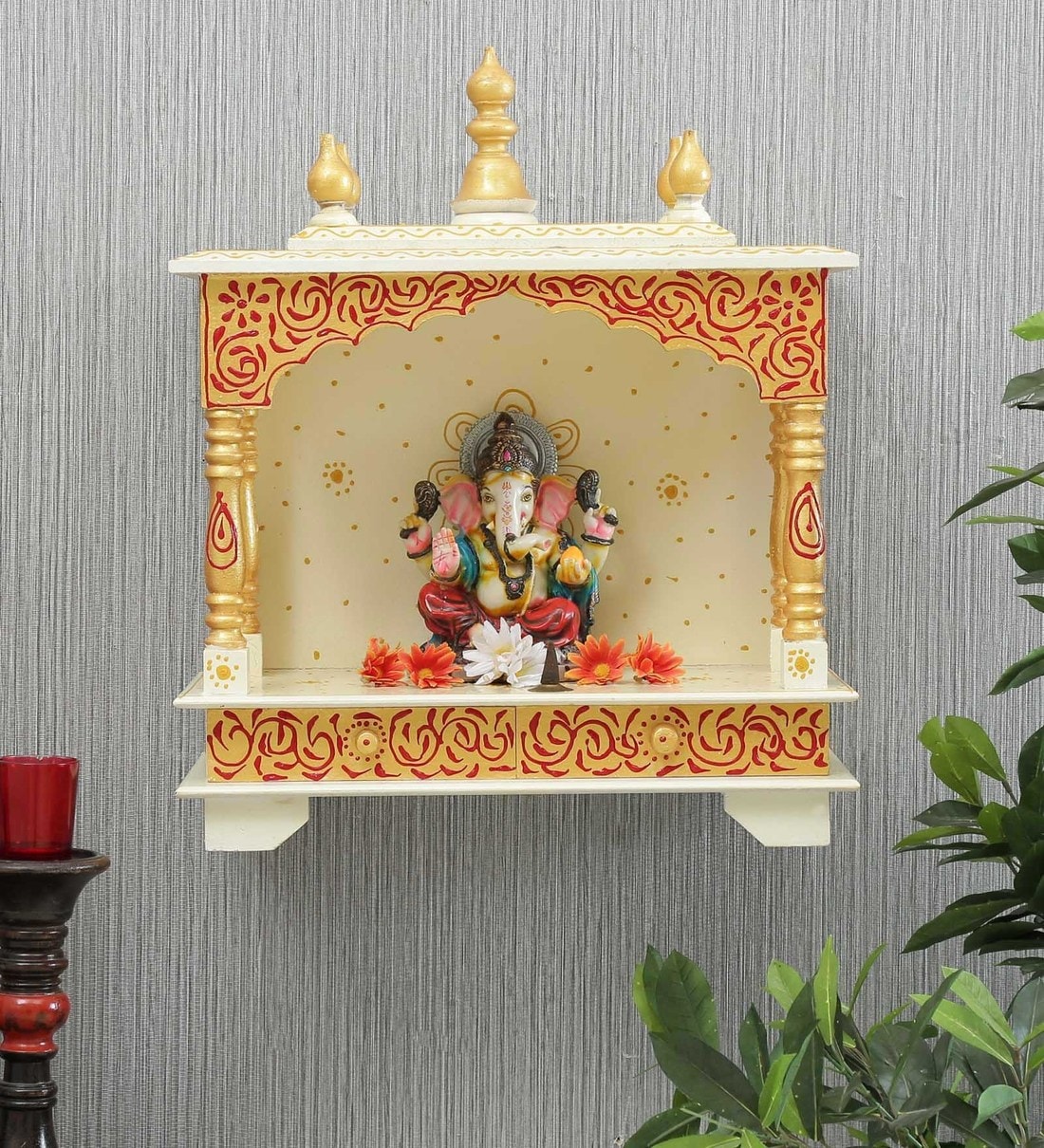 Buy Red Sheesham Wood Wall Mounted Mandir Without Door at 15% OFF by D ...