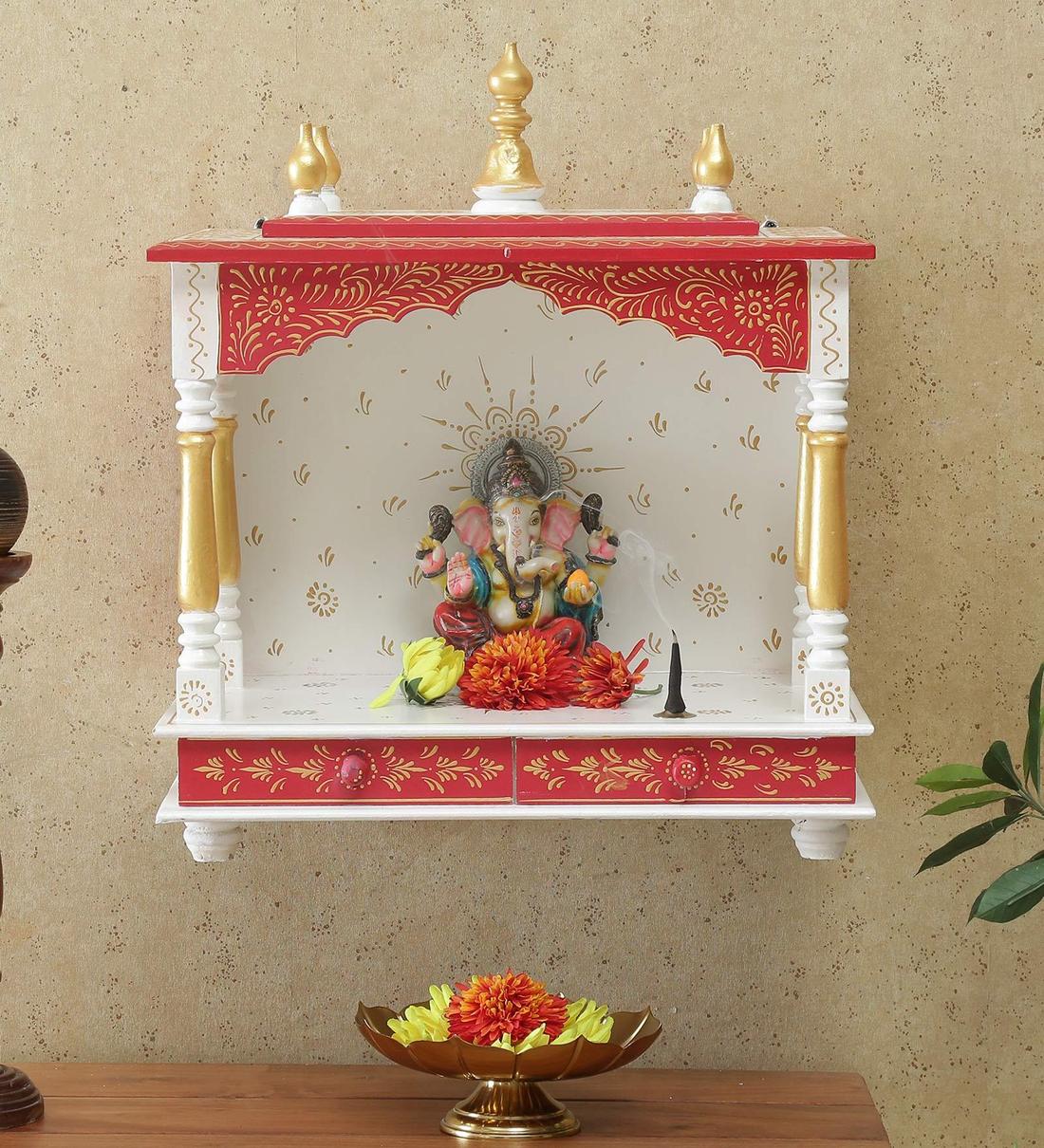 Buy Red Sheesham Wood Wall Mounted Mandir Without Door at 4% OFF by ...