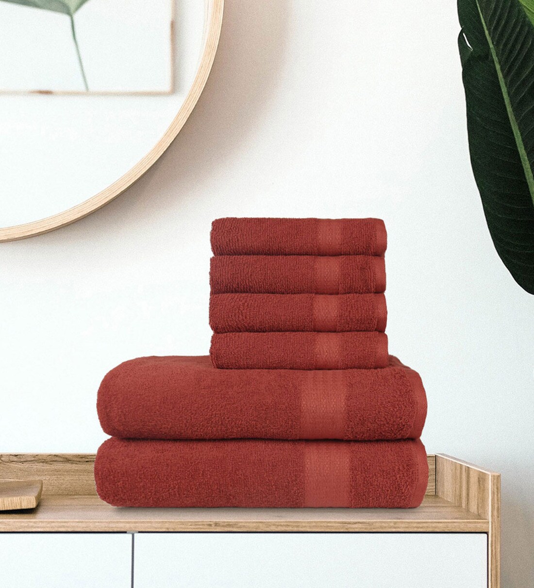 Buy Red Solid 400 GSM Cotton Towel Sets (Set of 6) by Trident at 12