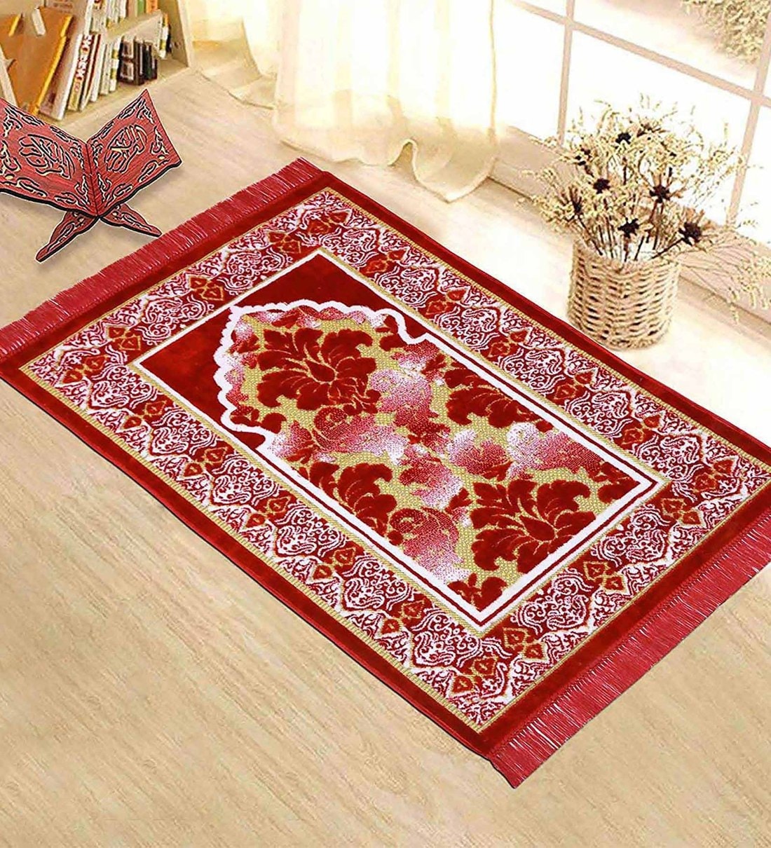 Buy Red Traditional 47x27 Inches Velvet Prayer Mat by The Home Talk