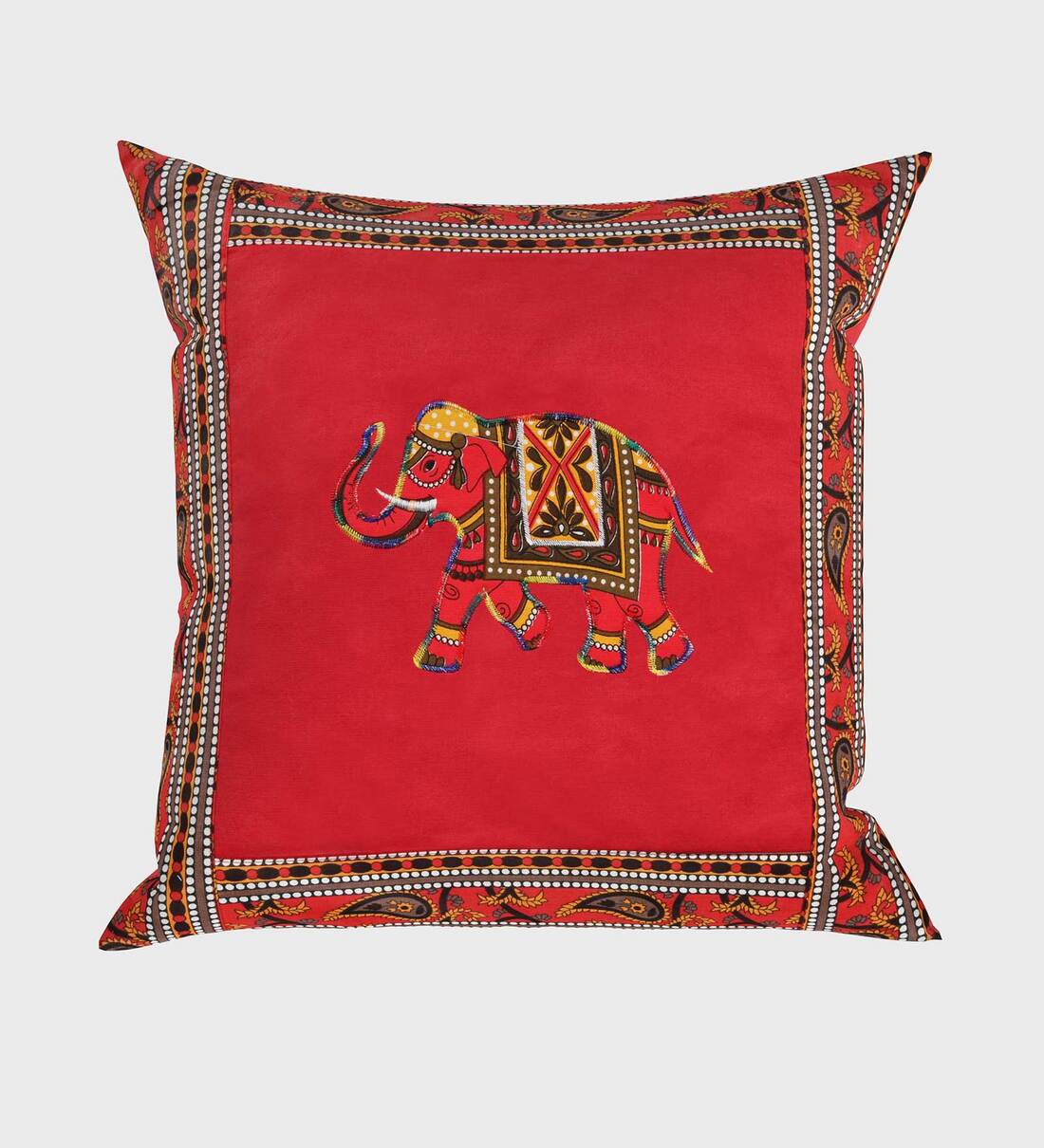 Buy Red Traditional Cotton Embroidered Cushion Cover by JAIPUR FABRIC