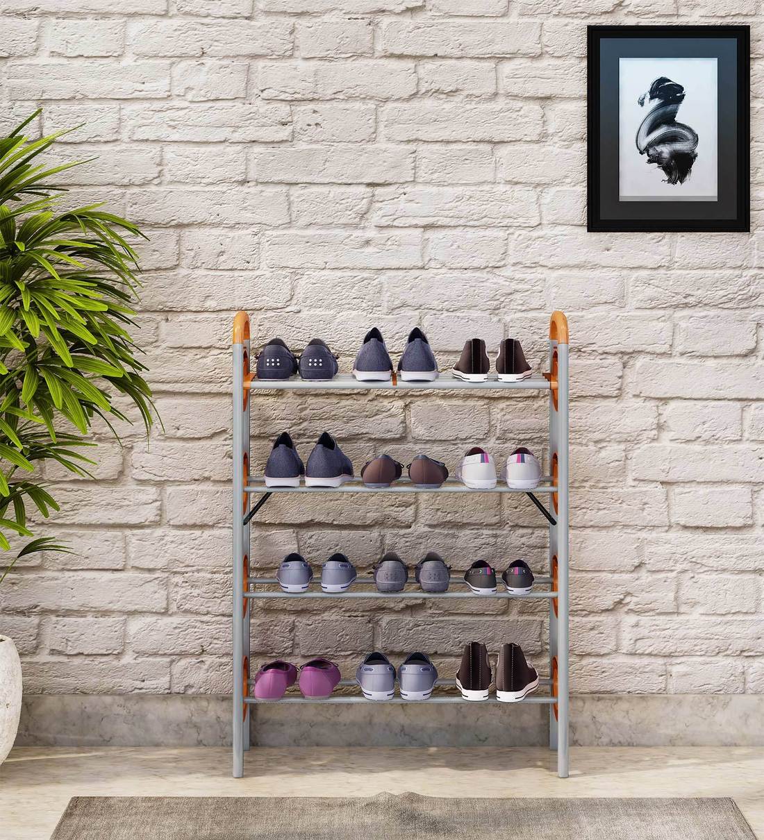 Buy Redley Iron Shoe Rack In Orange Colour By Nilkamal Online Open Shoe Racks Shoe Racks Furniture Pepperfry Product